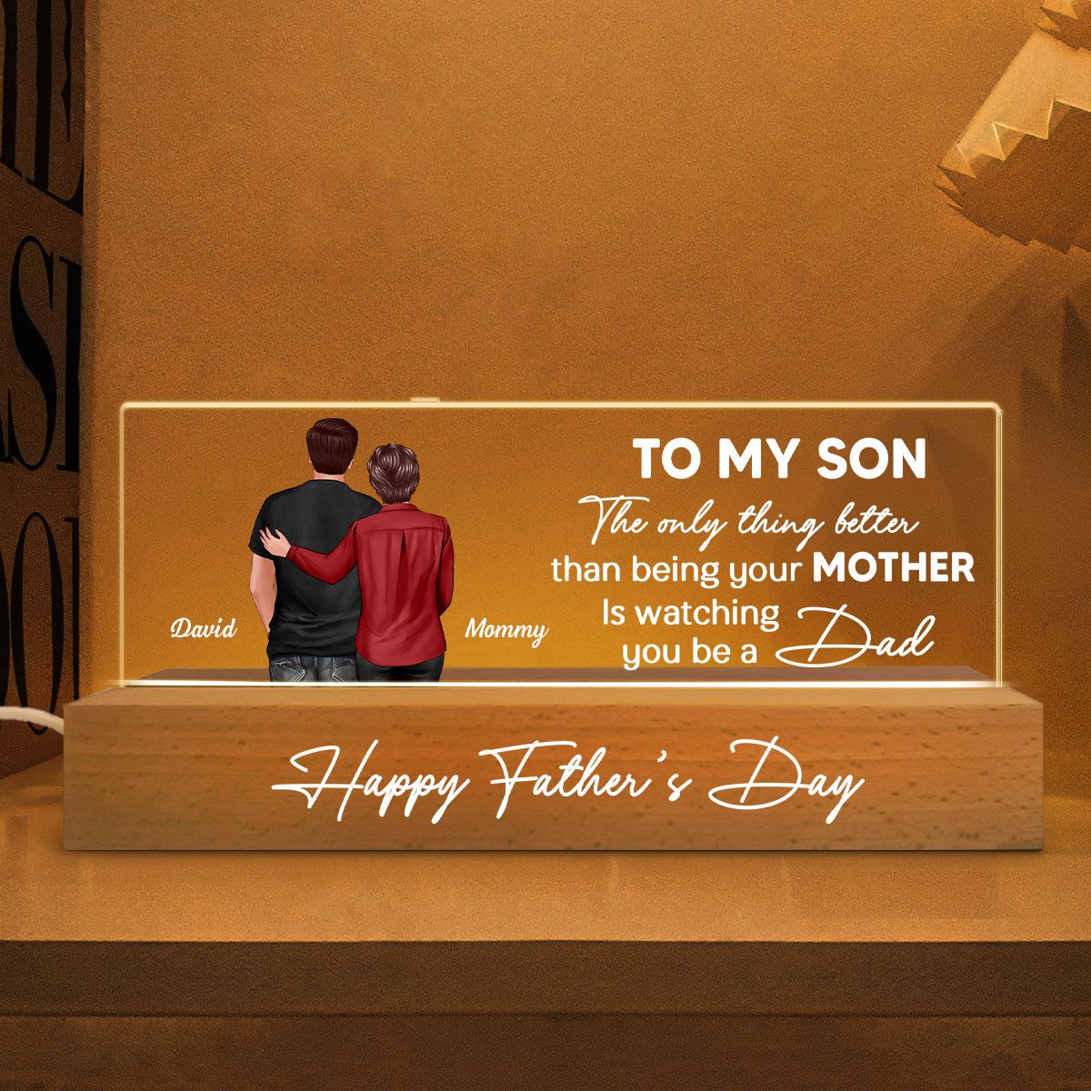 From Mom To Son Personalized LED Night Light, Heartfelt Father's Day Gift For Son