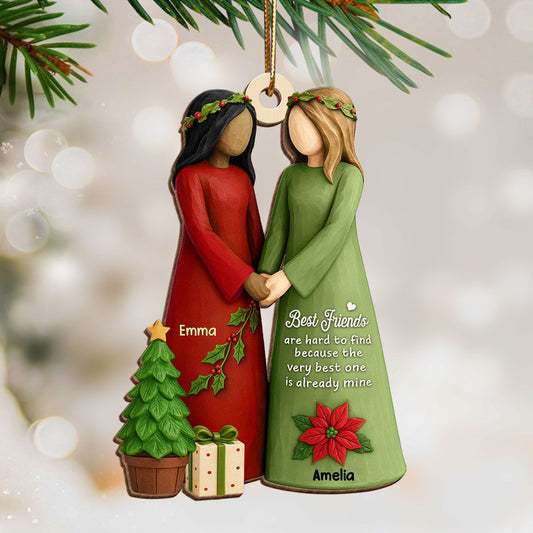 Christmas Best Friends Are Hard To Find 3D Effect Personalized Wooden Ornament, Christmas Gift Friendship Gift for Besties
