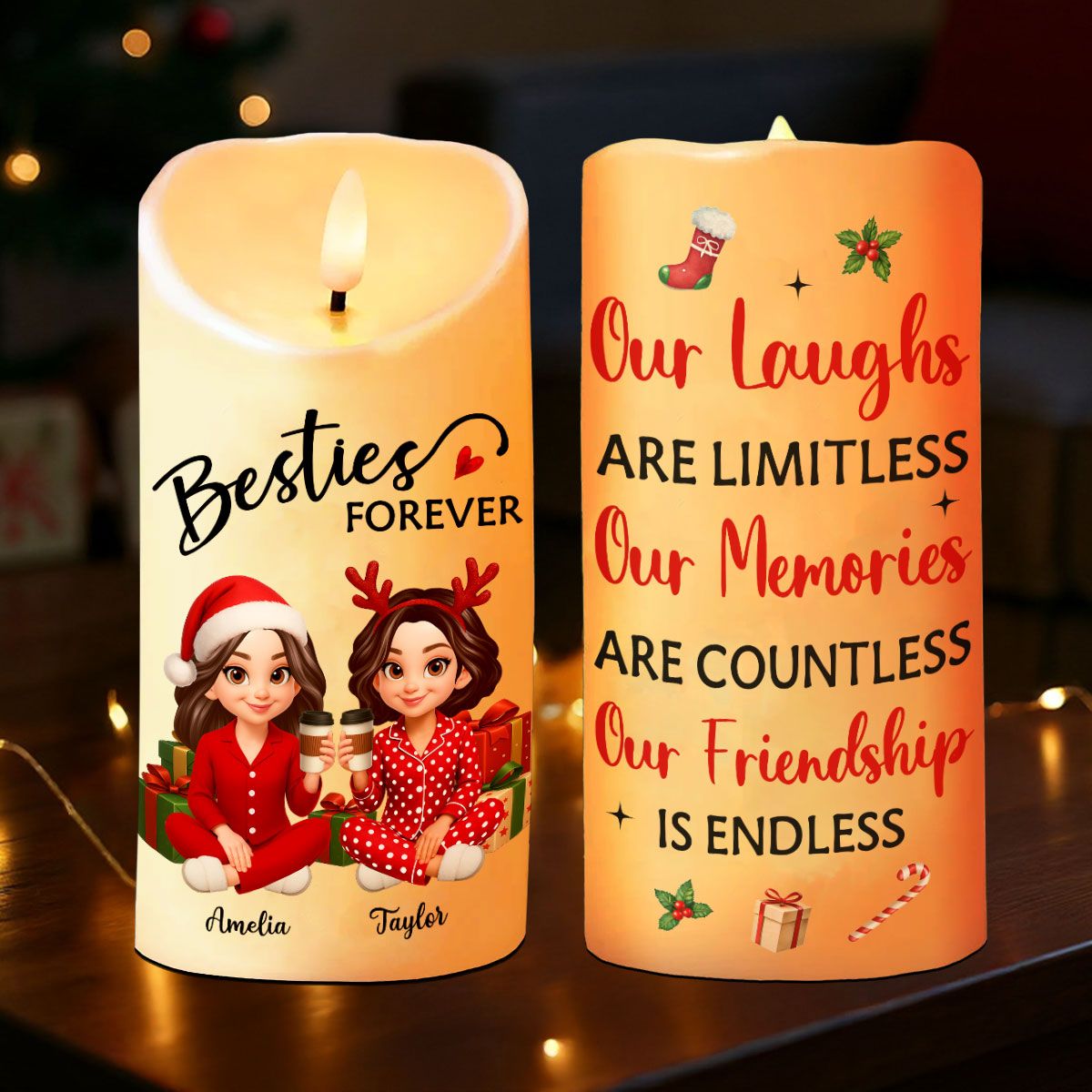 Christmas Besties Our Friendship Is Endless Personalized LED Candle