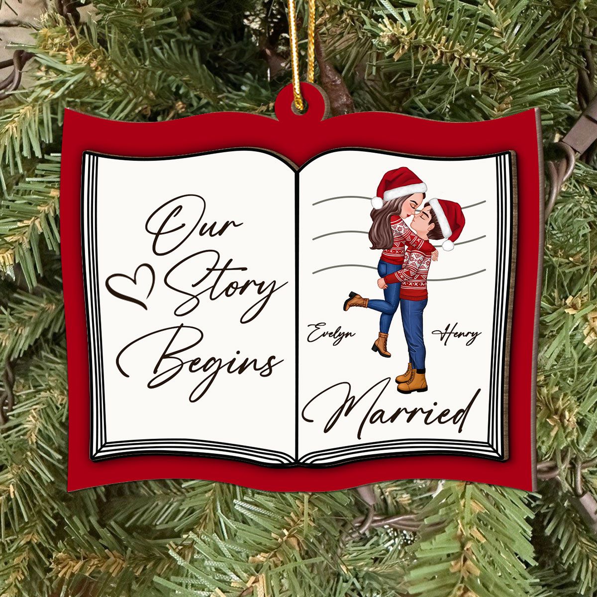 Our Next Chapter Married Storybook Couple Personalized 2-Layer Wooden Ornament, Christmas Gift For Married, Newlywed, Engaged Couple