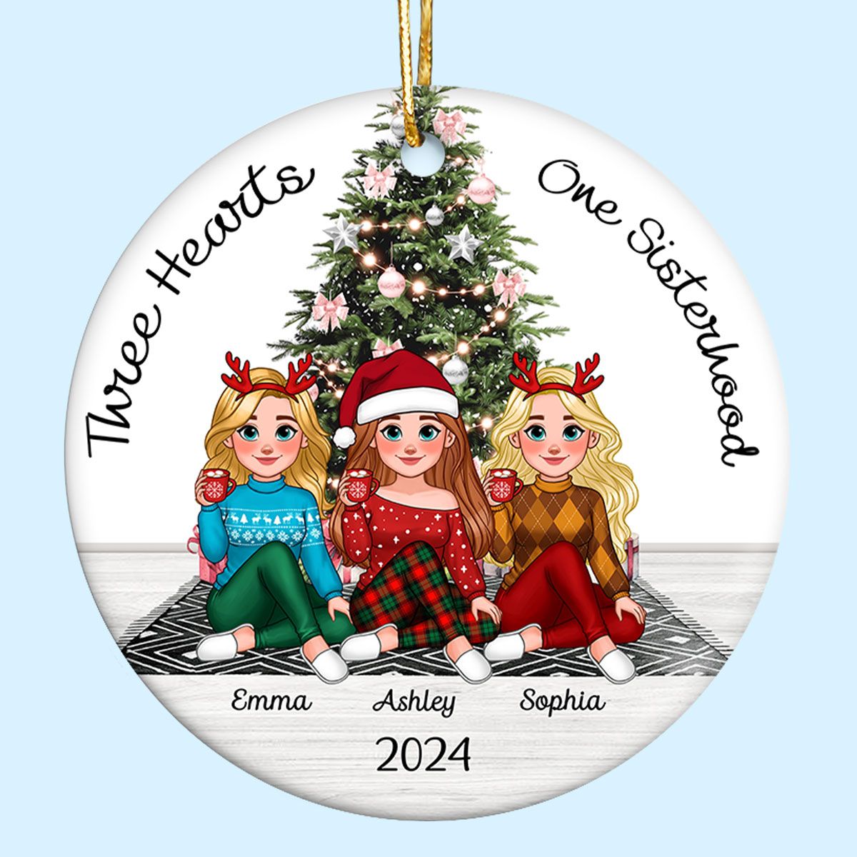 Sisterhood Animated Besties Christmas Personalized Ceramic Ornament