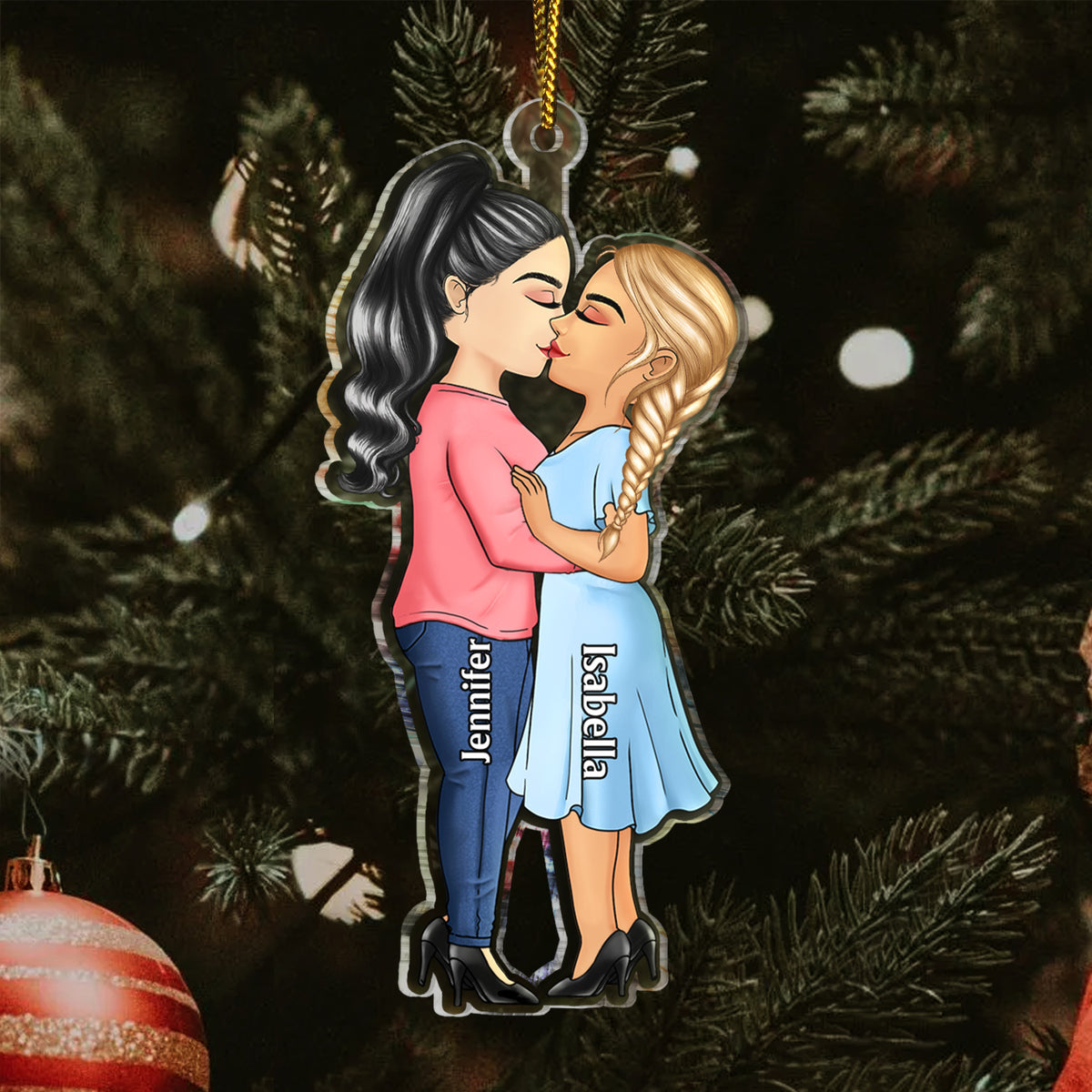 Chibi Couple Kissing - Christmas Gift For Lover, Husband, Wife, Couples - Personalized Cutout Acrylic Ornament