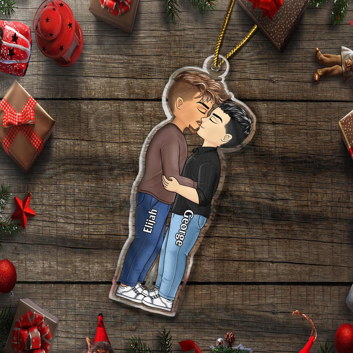 Chibi Couple Kissing - Christmas Gift For Lover, Husband, Wife, Couples - Personalized Cutout Acrylic Ornament