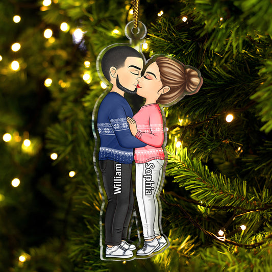 Chibi Couple Kissing - Christmas Gift For Lover, Husband, Wife, Couples - Personalized Cutout Acrylic Ornament