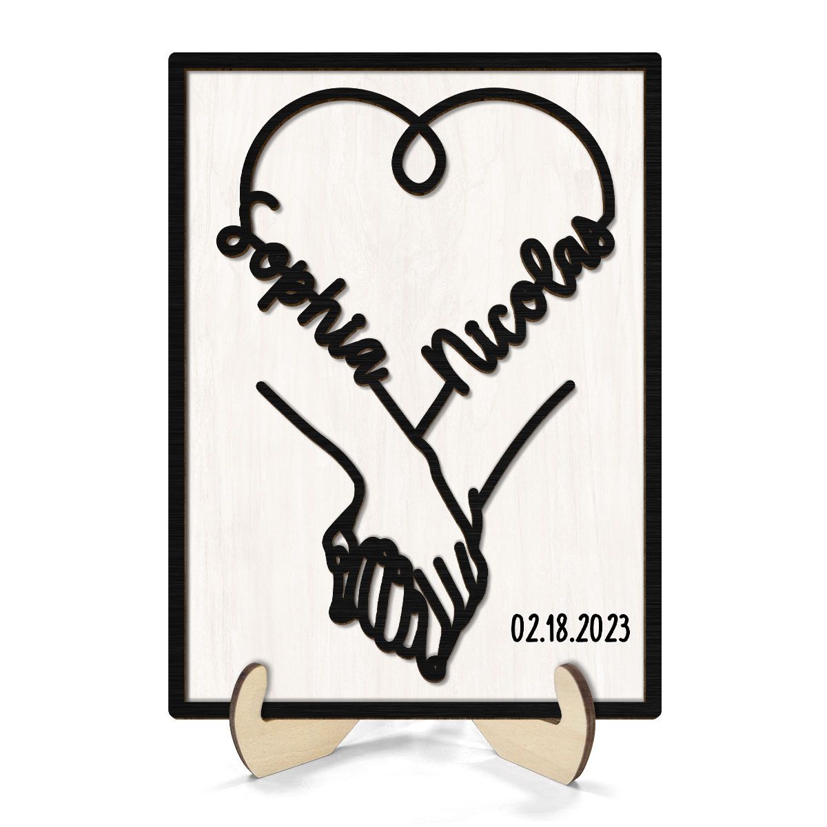 Couple Hand in Hand Valentine's Day Gift Anniversary Wedding Gift Personalized 2-Layer Wooden Plaqu