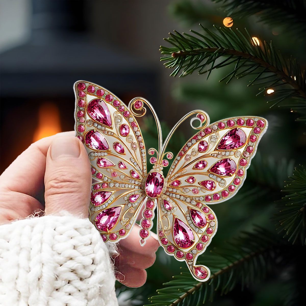 Butterfly 3D Effect Christmas Acrylic Ornaments, Decorations Gifts for Women Girls Mom Sisters