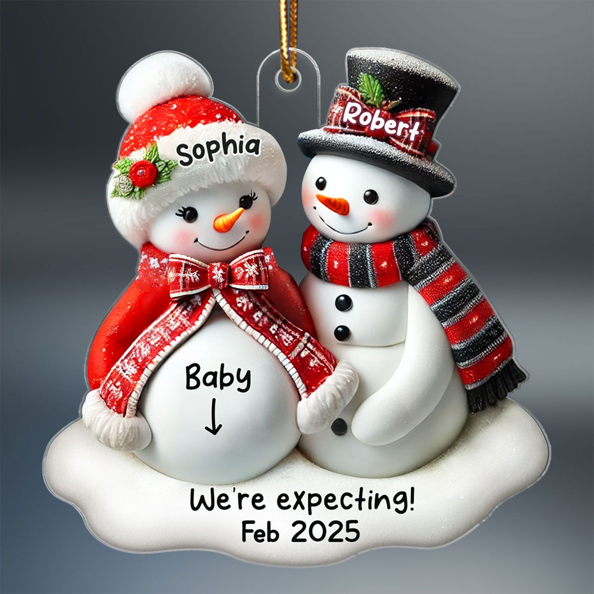 Snowman Couple Expecting Parents Pregnancy Announcement Keepsake Personalized Acrylic Ornament