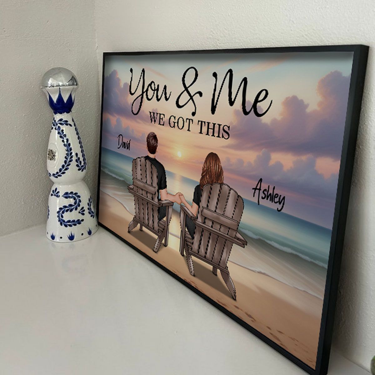 Realistic Beach Landscape Couple Sitting Personalized Poster