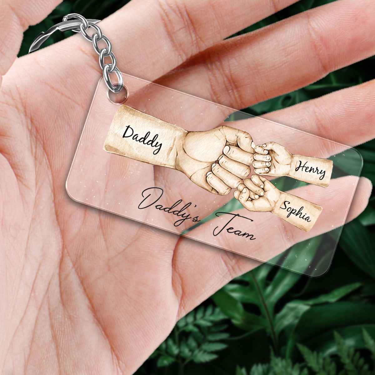 Daddy's Team Fist Bump Personalized Acrylic Keychain, Father's Day Gift For Dad, For Grandpa, For Husband