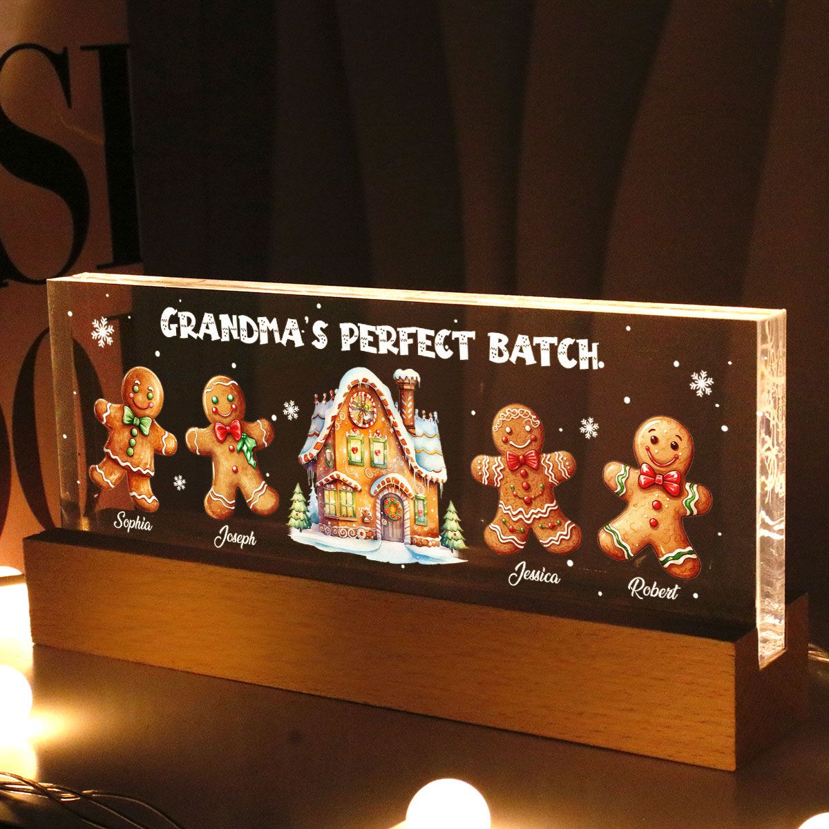 Grandma Perfect Batch Gingerbread Personalized Acrylic Block LED Night Light, Christmas Gift for Grandma