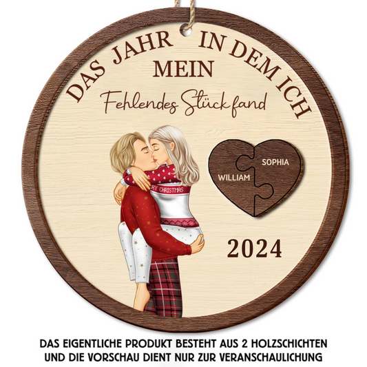 Das Jahr, in dem ich mein fehlendes Stück fand Küssende Paare - Personalisiertes 2-lagiges Holzornament