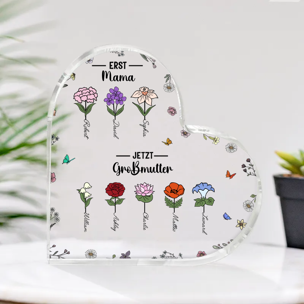 Erst Mama Jetzt Großmutter Geburtsmonat Blume Personalisierte Acryl Herz Plaque