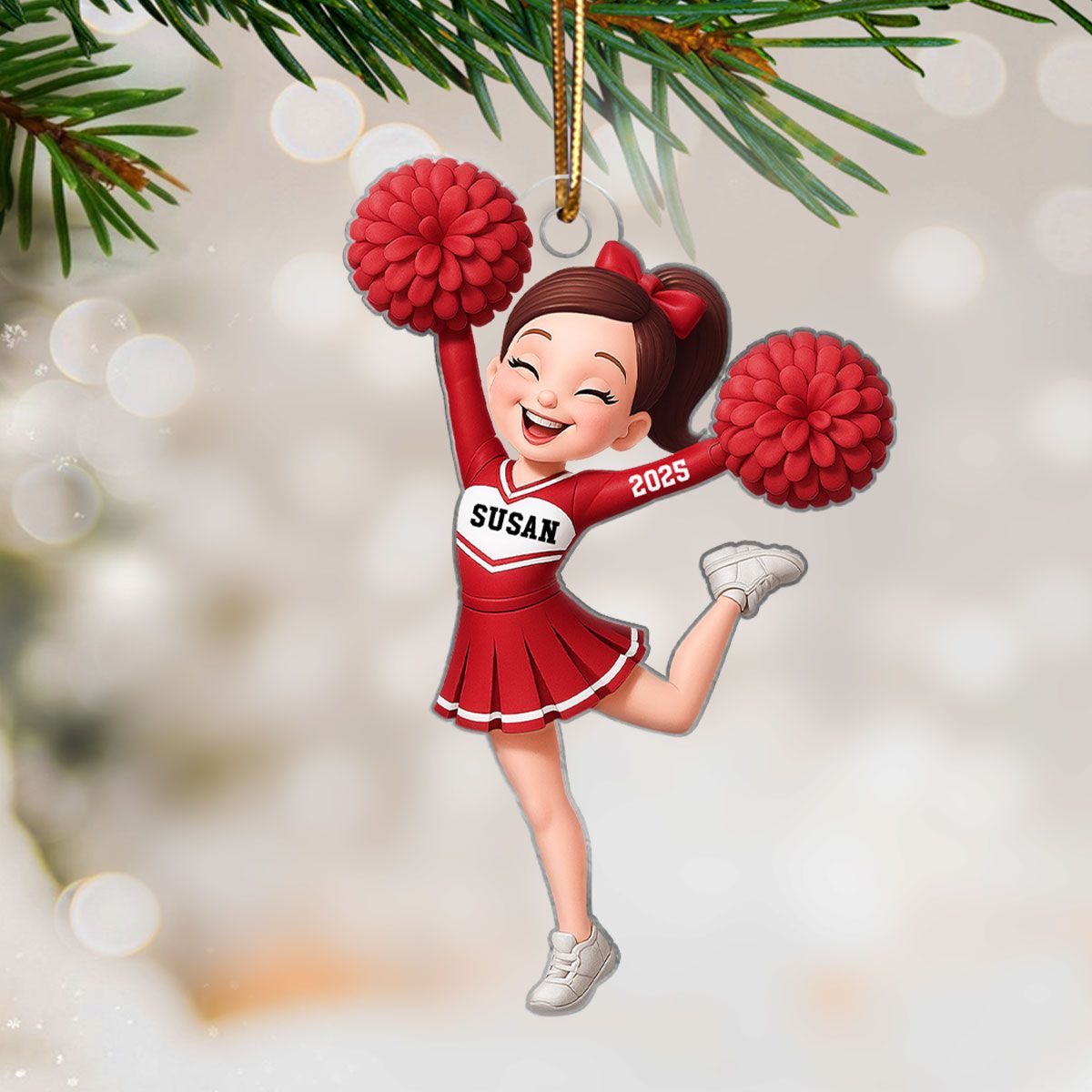 Personalized 3D Effect Cheerleader Girl Personalized Acrylic Ornament, Christmas Gift for Daughter, for Granddaughter