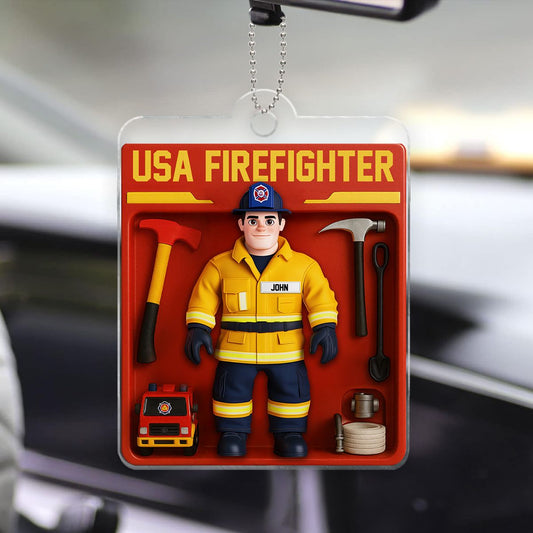 Personalized USA Firefighter Acrylic Car Hanger, Custom Figure for Firefighters