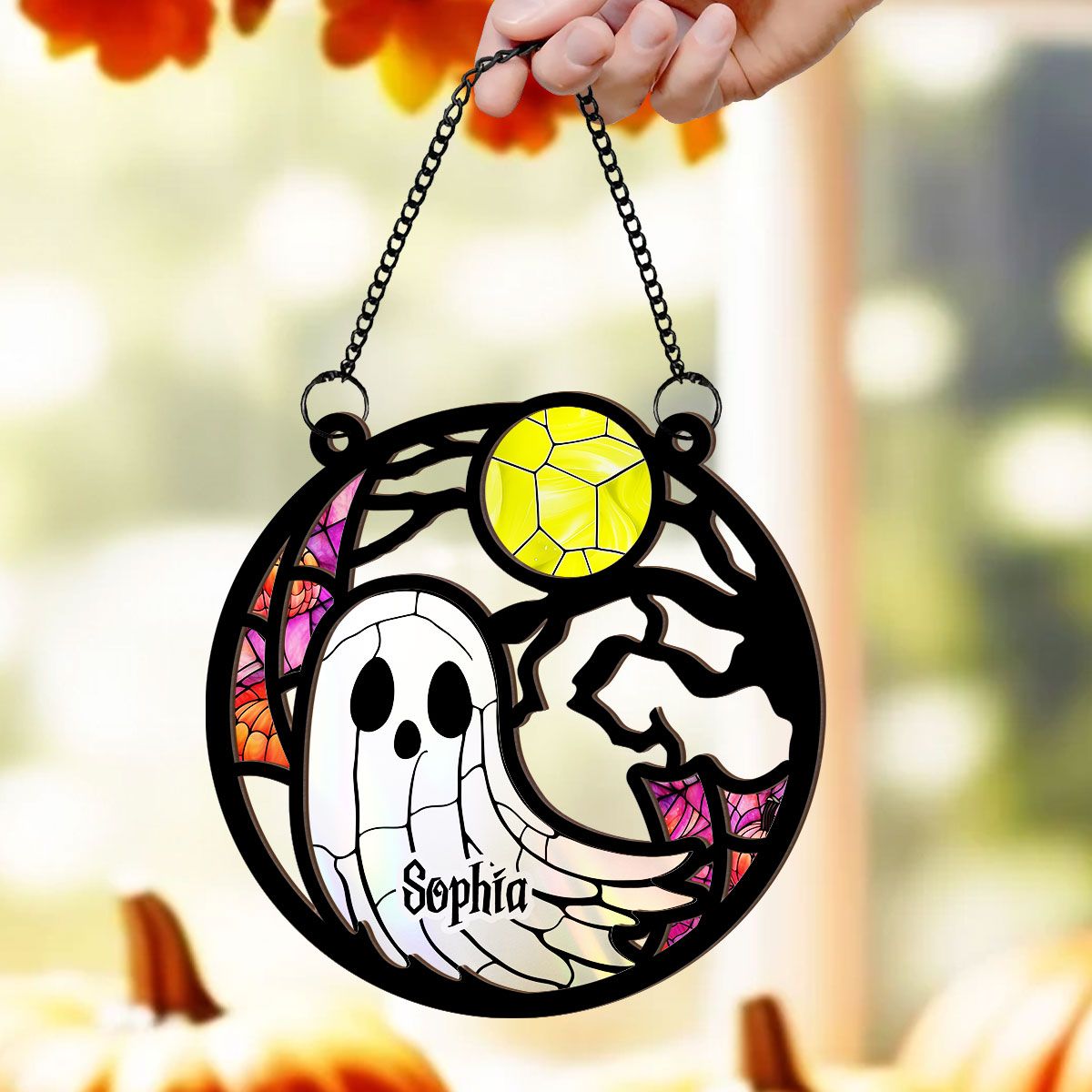 Grandma Mom Family Boo Crew Personalized Suncatcher, Halloween Decor