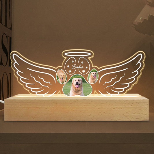 Angel Wings Pet Memorial Personalized LED Night Light, Sympathy Gift For Dog Cat Lovers