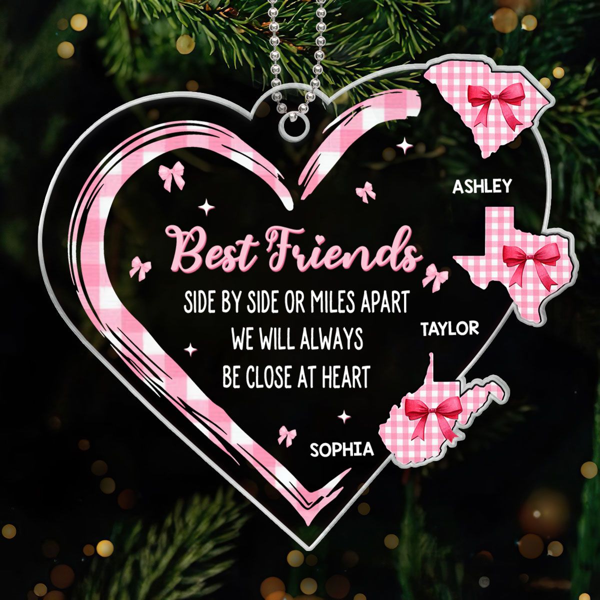 Best Friends Sisters Family Long Distance Coquette Christmas Personalized Acrylic Ornament