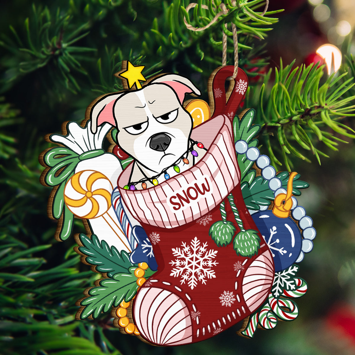 Dogs In Stocking Xmas Pattern - Christmas Gift For Dog Lovers - Personalized Metal Ornament