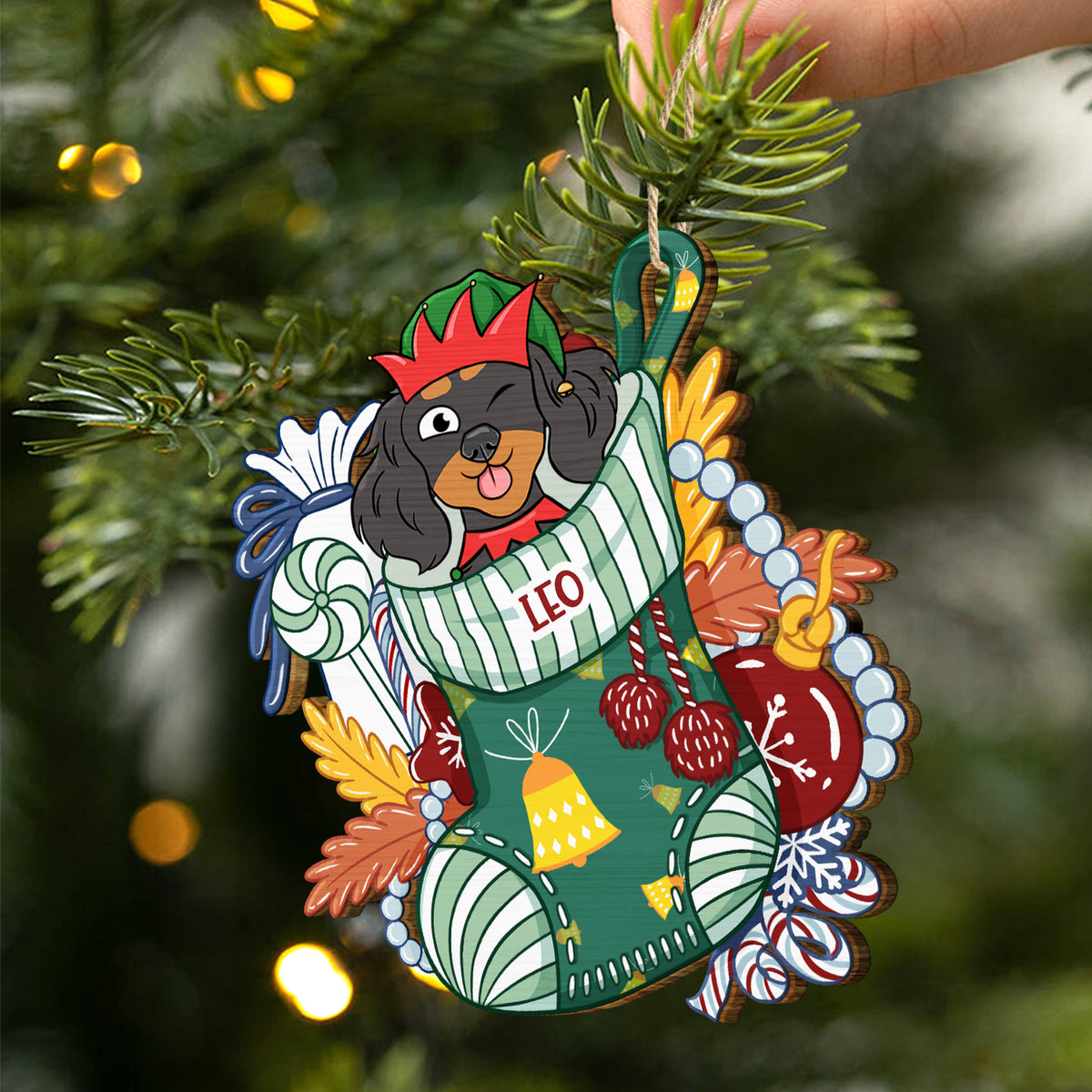 Dogs In Stocking Xmas Pattern - Christmas Gift For Dog Lovers - Personalized Metal Ornament
