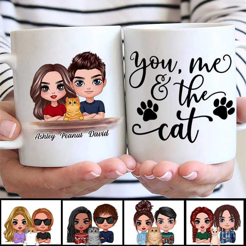 Doll Couple And Fluffy Cats You Me The Cats Personalized Mug