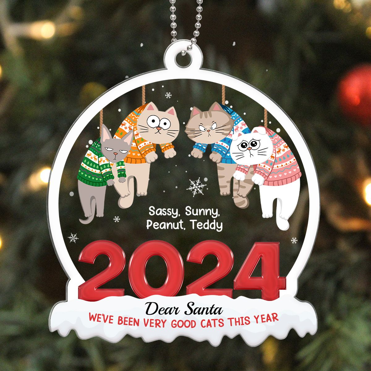 On The Naughty List We Regret Nothing, Hanging Cats Personalized Acrylic Ornament