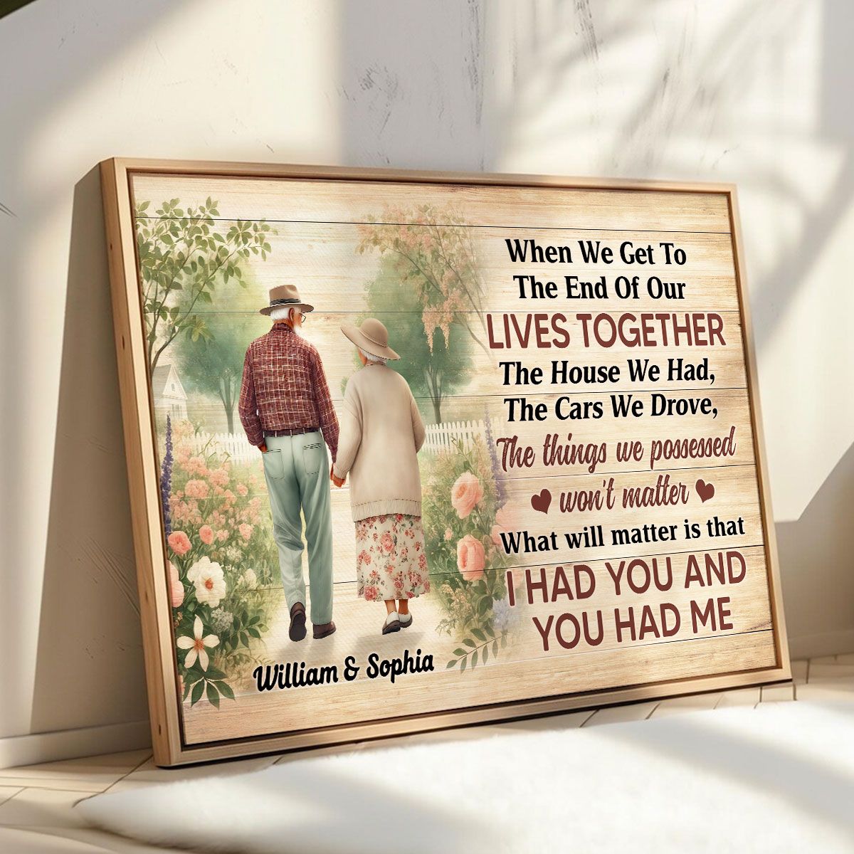 Old Couple Walking In The Flower Garden Personalized Poster, Gift For Him, For Her