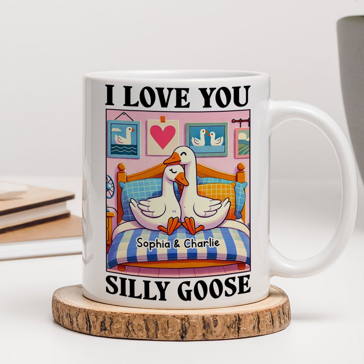 I Love You Silly Goose Cute Romantic Valentine's Day Gift Mug, Cute Ducks Personalized Mug, Girlfriend Boyfriend Gift