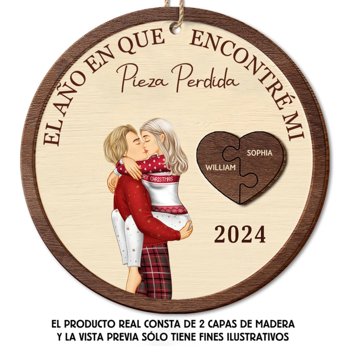 El Año En Que Encontré Mi Pieza Perdida Parejas besándose - Adorno personalizado de madera de 2 capas