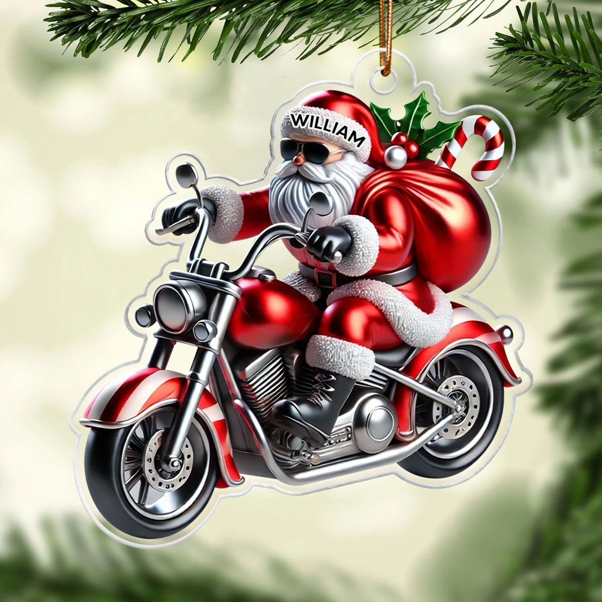 Santa Claus Riding Motorbike Christmas Personalized Acrylic Ornament, Motorcycle, Motocross, Bikers Christmas Gift