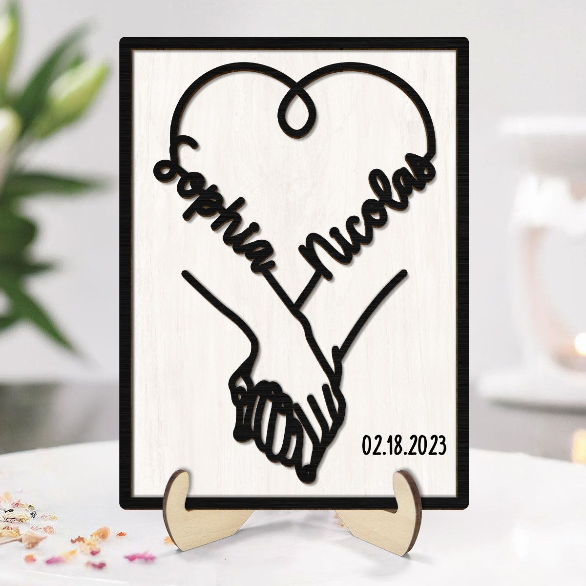 Couple Hand in Hand Valentine's Day Gift Anniversary Wedding Gift Personalized 2-Layer Wooden Plaqu