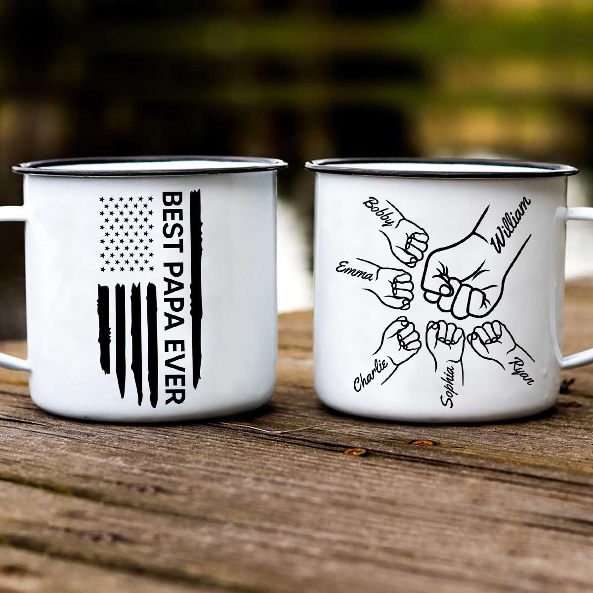 Best Dad Papa Grandpa Ever Fist Bump Outline Nation Flag Father‘s Day Gift For Husband Father Figures Personalized Campfire Mug