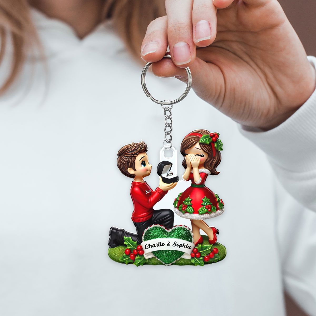 Marriage Proposal Keychain, Personalized Newly Engaged Couple Gift, She Said Yes!