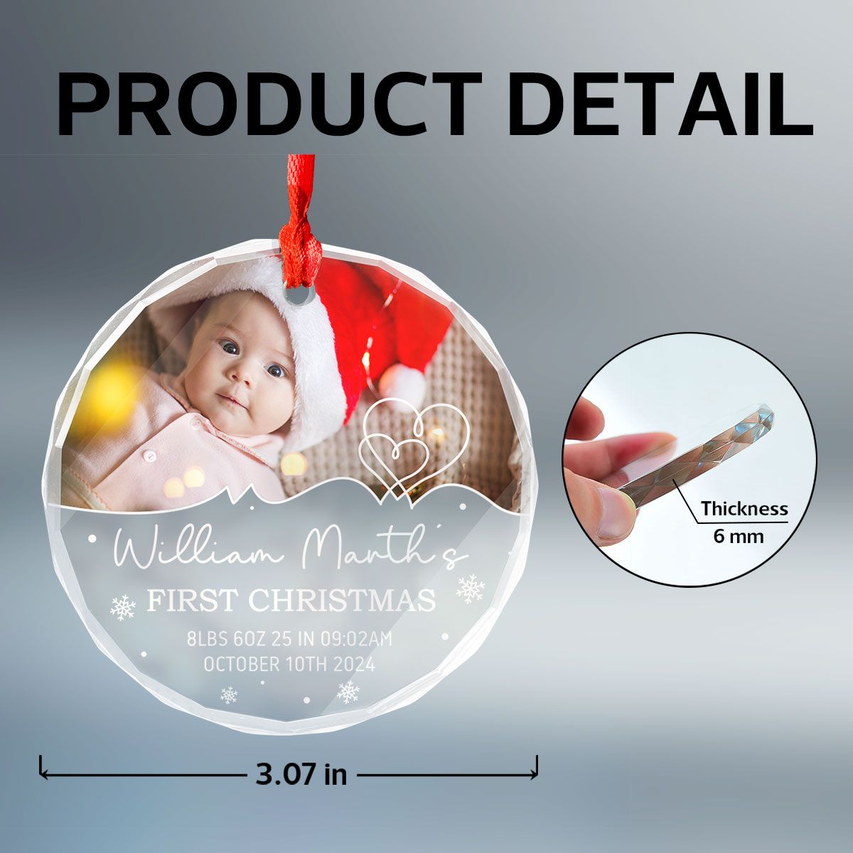 Baby's Frist Christmas Photo Upload Personalized Glass Ornament, Christmas Gift For New Mom New Dad