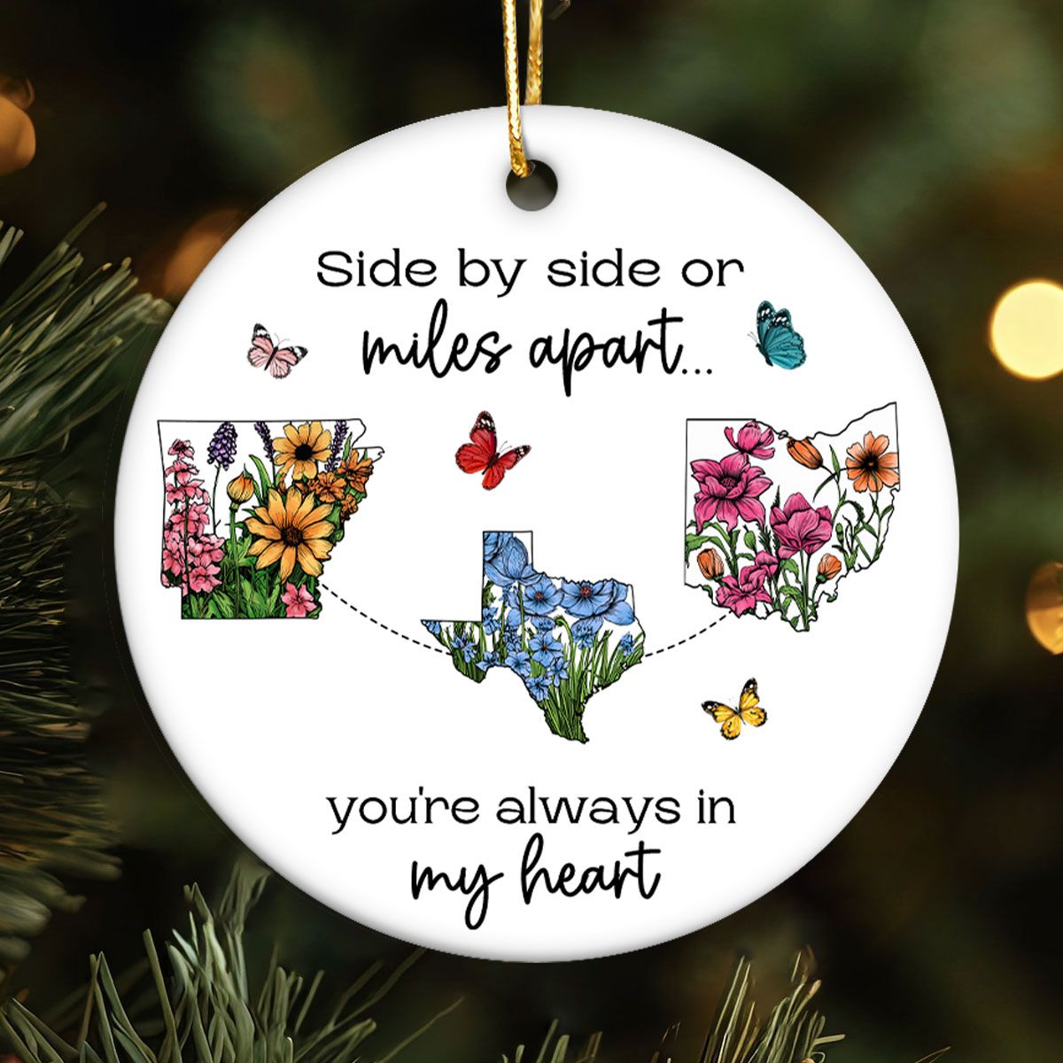 Miles Don't Matter Beautiful Wildflower State Map Long Distance Personalized Ceramic Ornament