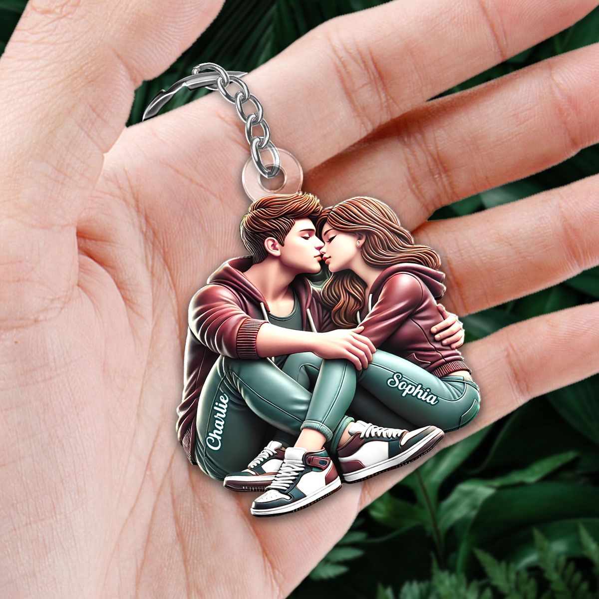 Couple Sitting Kissing Personalized Acrylic Keychain, Heartfelt Gift For Couple, For Him, For Her, Boyfriend, Girlfriend, Husband, Wife