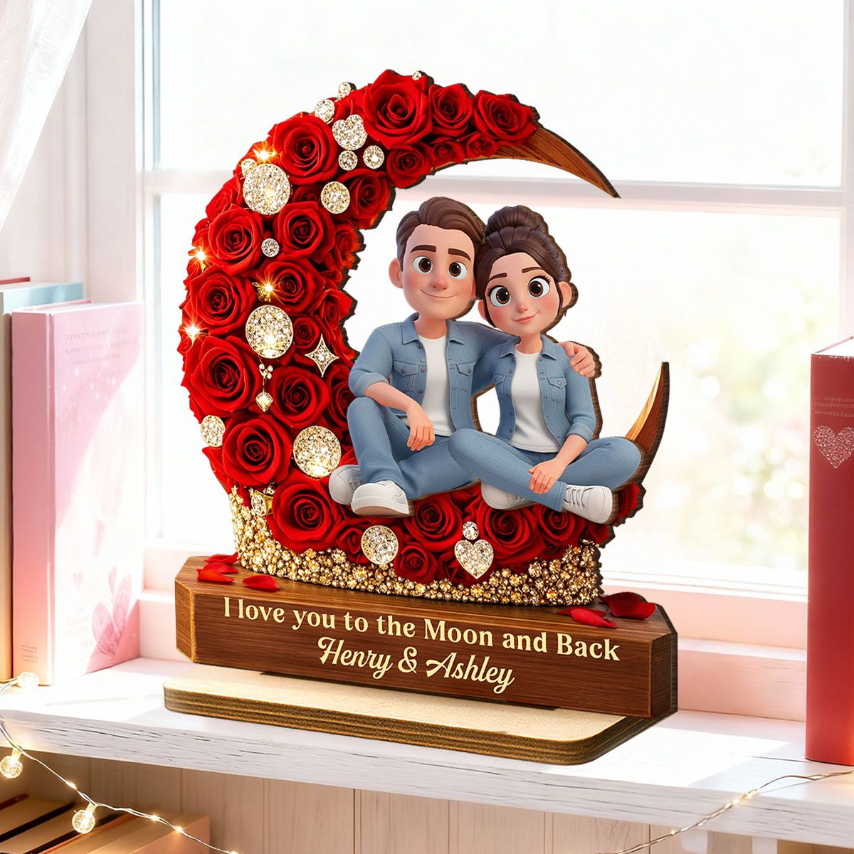 I Love You to the Moon and Back Romantic Love - Personalized 2-Layered Wooden Plaque - Heartfelt Valentine's Day Gift for Her, for Him