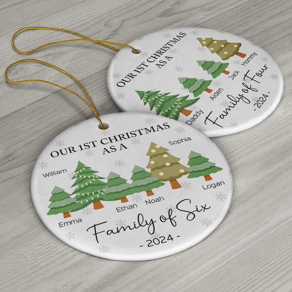 First Christmas As A Family Of Three - Personalized Circle Ceramic Ornament