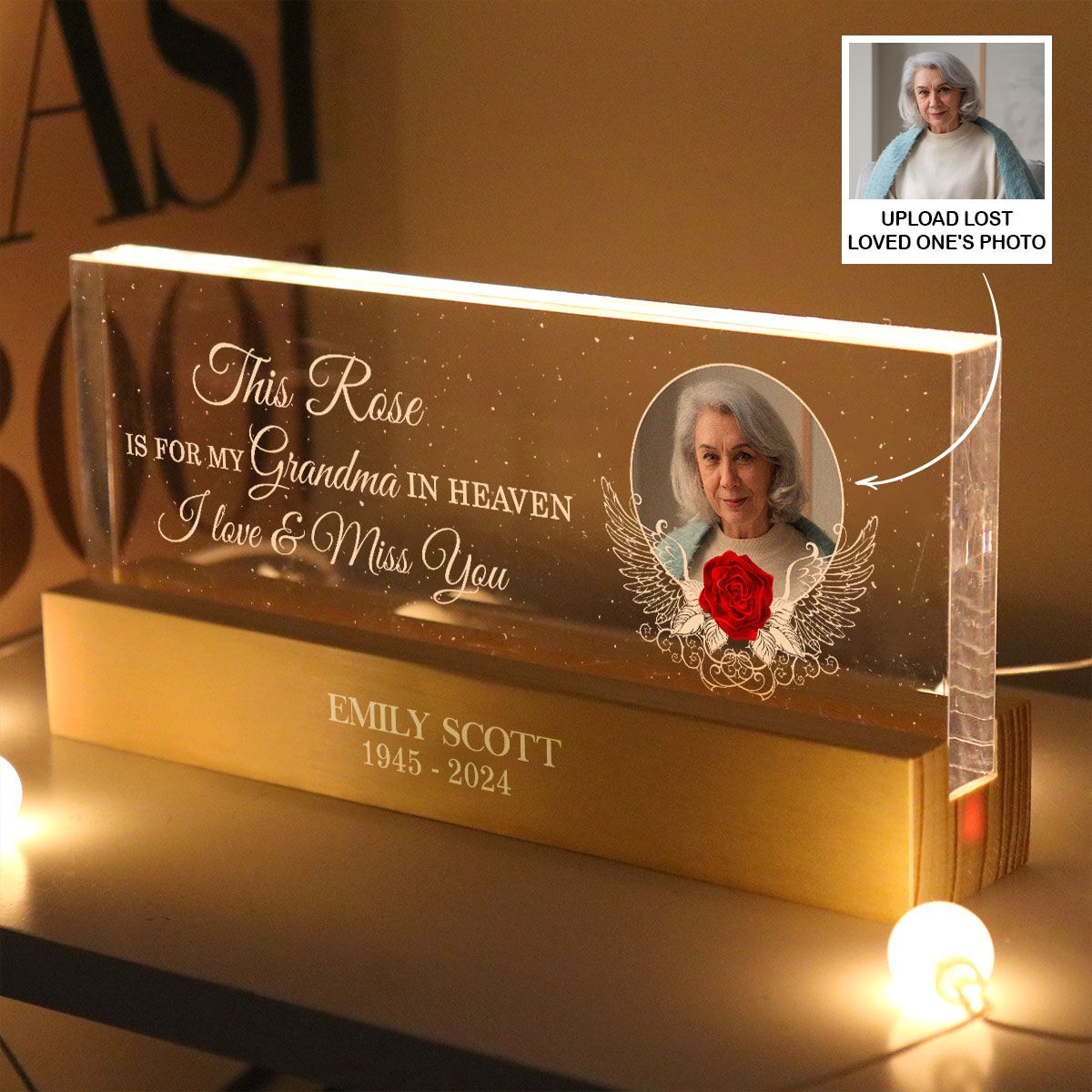 This Rose Is For My Mother In Heaven Personalized Acrylic LED Night Light, Heartfelt Memorial Keepsake