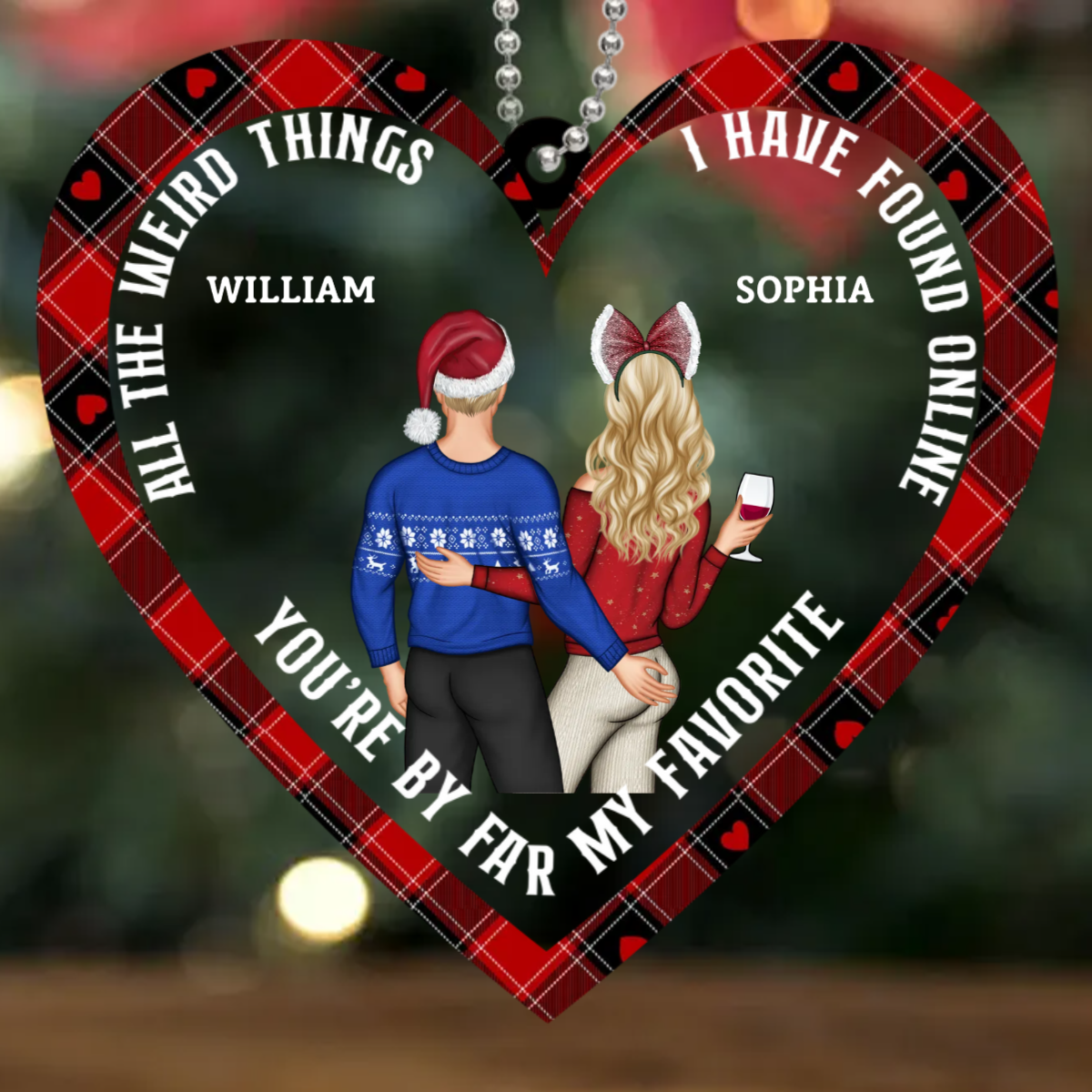 Christmas Couple Back Side - You Are My Favorite By Far - Personalized Heart Acrylic Ornament