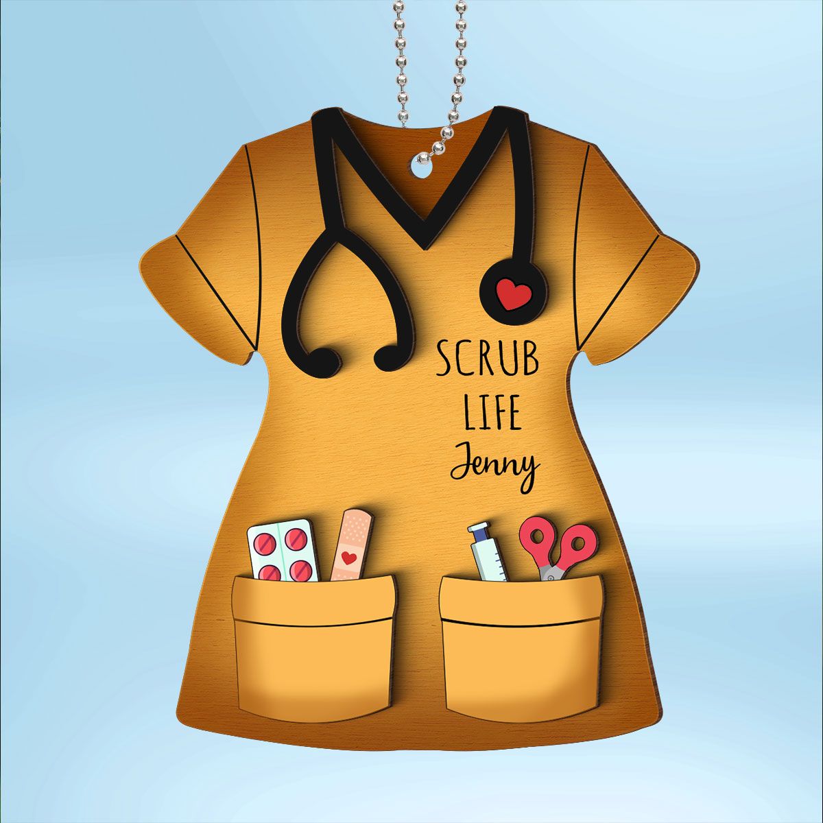 Nurse Scrub Life Personalized 2-Layer Wooden Ornament, Medical Christmas Ornament Gift For Nurses