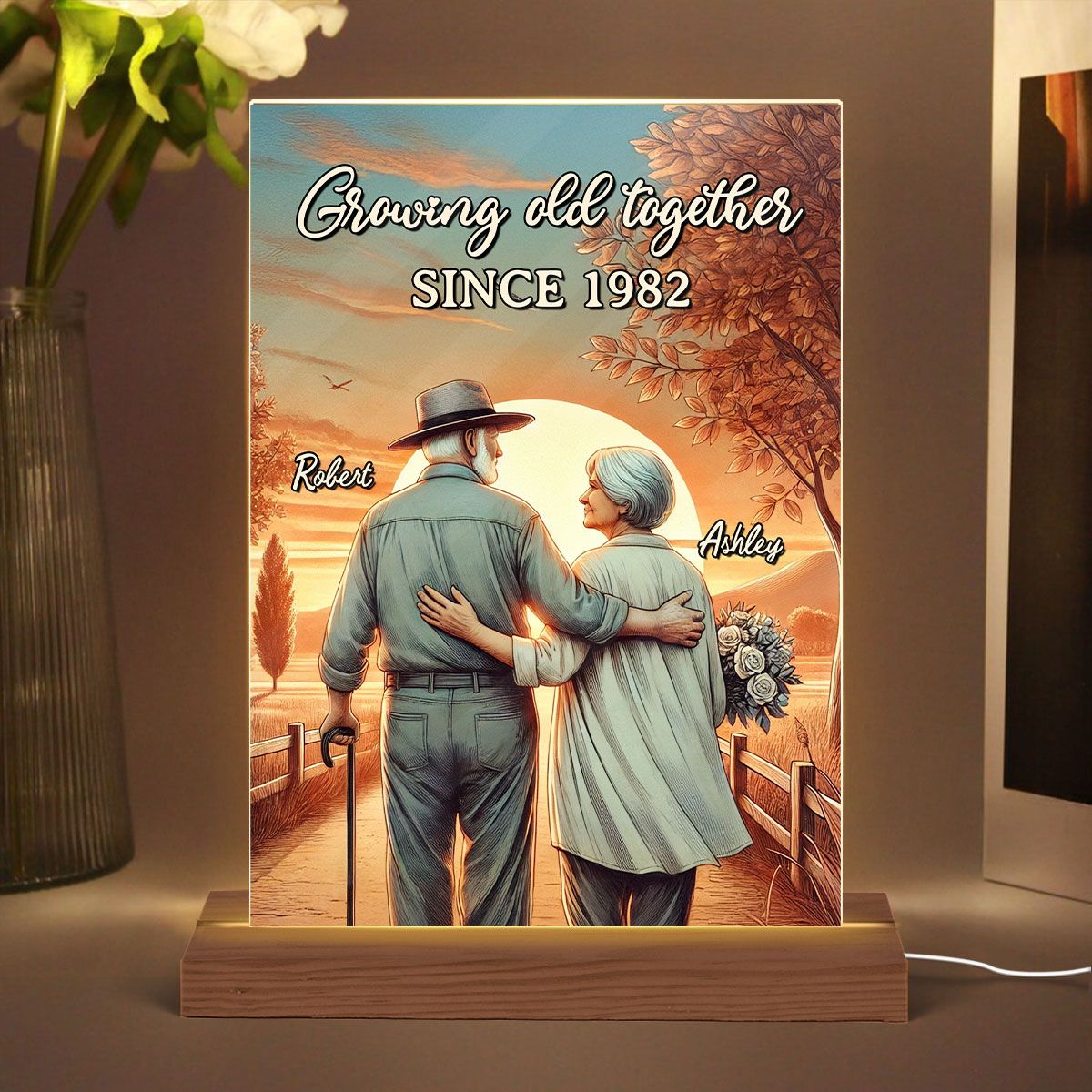 Couple Growing Old Together Personalized LED Night Light, Anniversary, Valentine's Day Gift for him, Gift for her