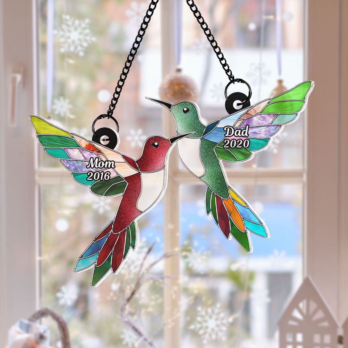 Stained Acrylic Hummingbirds Memorial Personalized Suncatcher