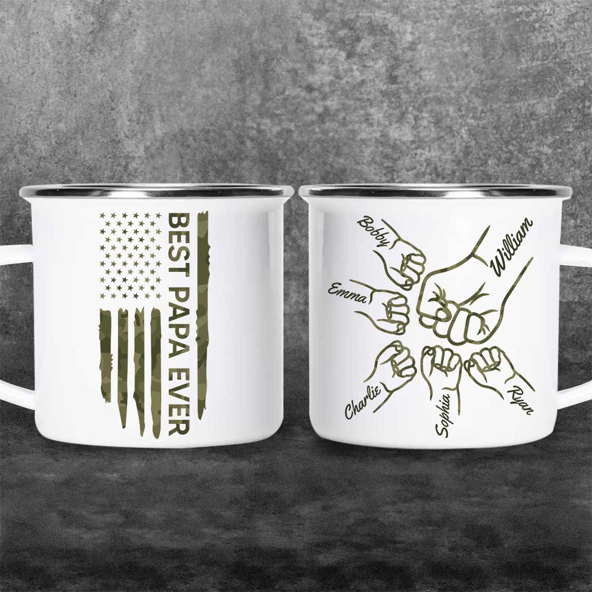 Best Dad Papa Grandpa Ever Fist Bump Outline Nation Flag Father‘s Day Gift For Husband Father Figures Personalized Campfire Mug