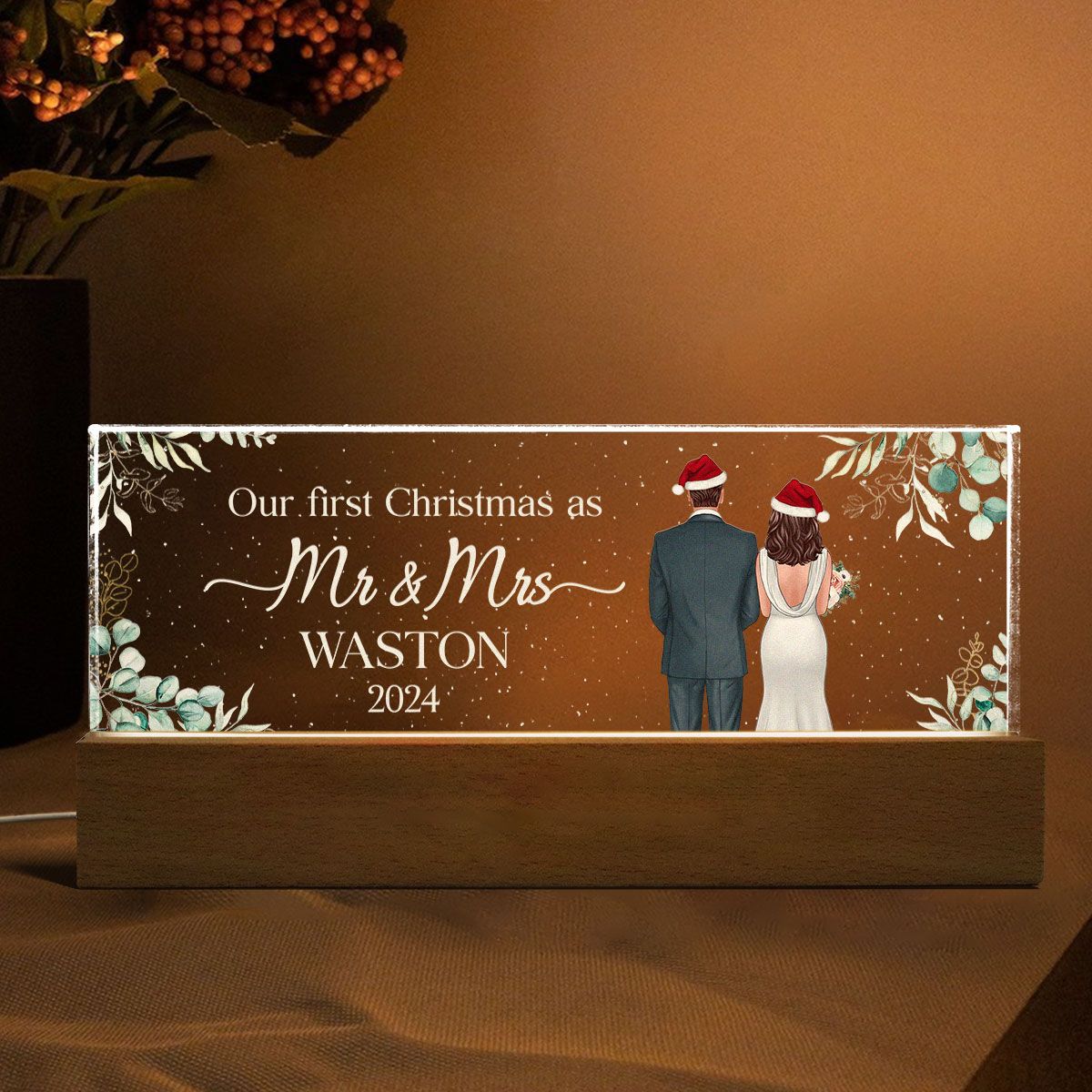 First Christmas As Mr Mrs Personalized Acrylic Block LED Night Light