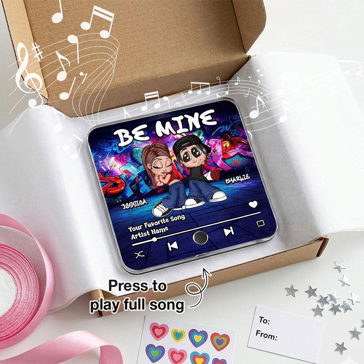 Y2K Couple Graffiti Background - Personalized Music Fridge Magnet - Valentine's Day Gift For Him, Gift For Her