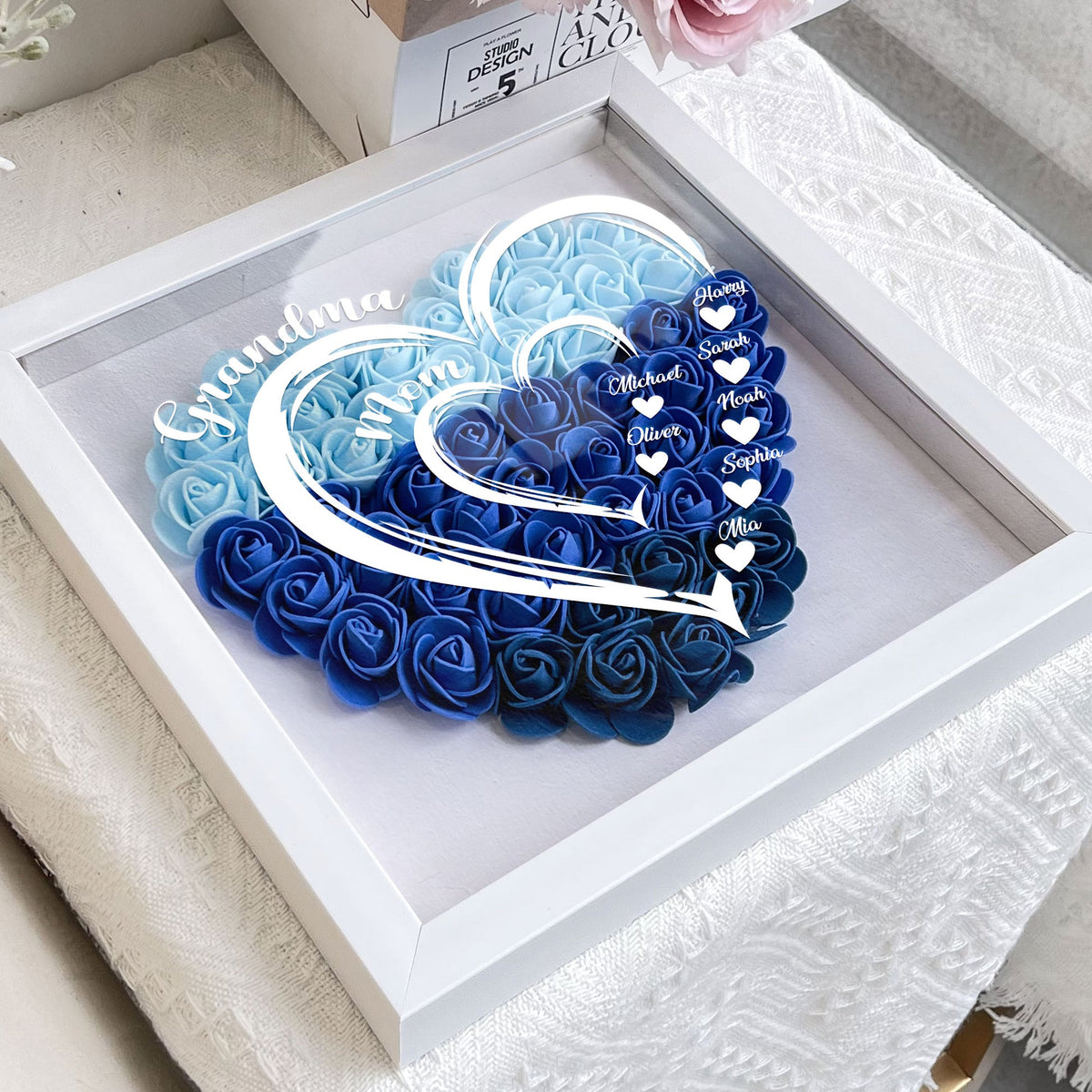 Grandma Hearts Mommy Hearts - Personalized Flower Shadow Box - YeCustom