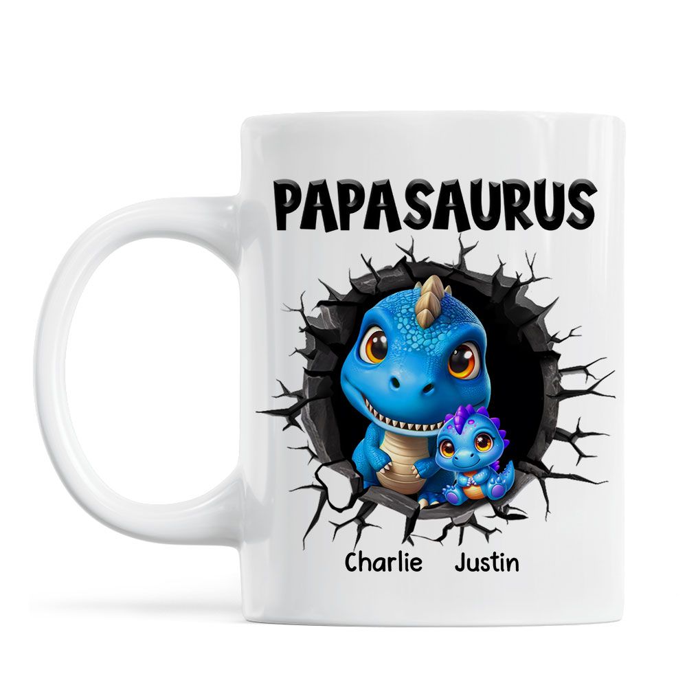Grandpasaurus Daddysaurus And Kids In A Hold 3D Printed Personalized Mug