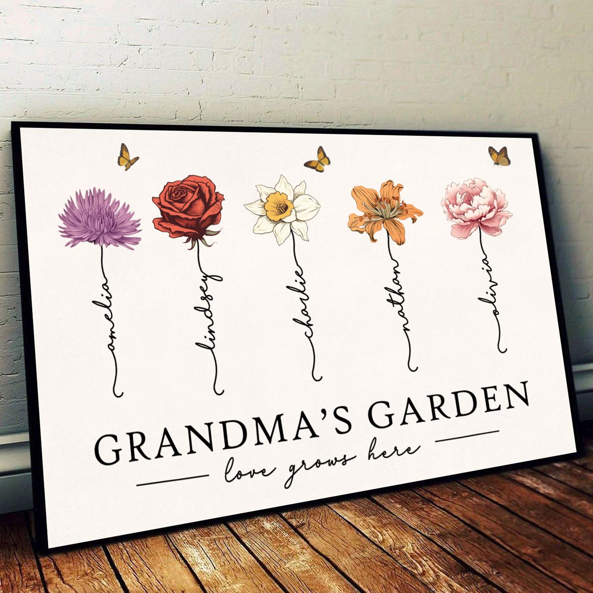 Grandma‘s Garden Love Grows Here Beautiful Birth Month Flower Gift For Grandma Mom Personalized Canvas