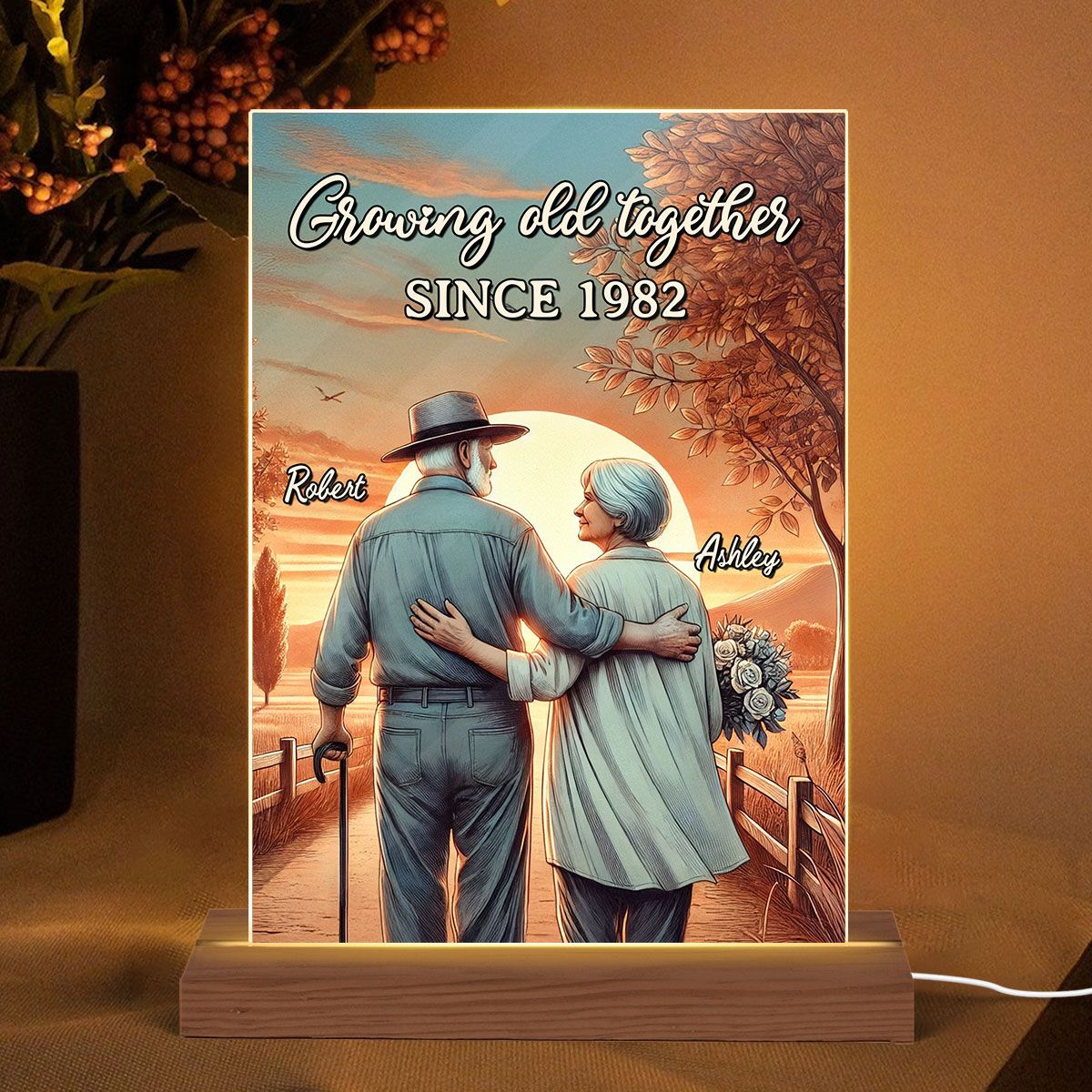 Couple Growing Old Together Personalized LED Night Light, Anniversary, Valentine's Day Gift for him, Gift for her