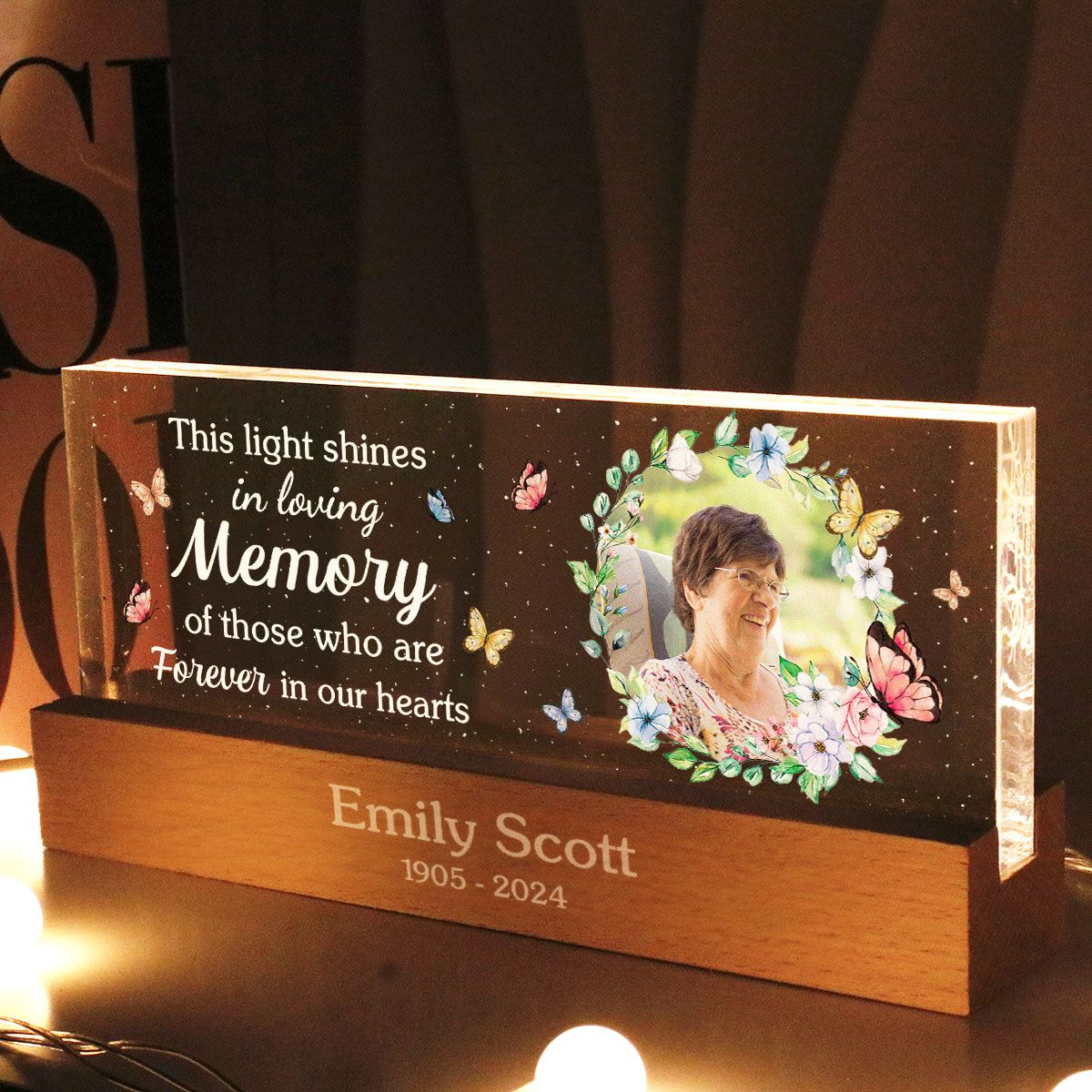 This Light Shines In Loving Memorial Of Those We Love Memorial Sympathy Keepsake, Personalized LED Night Light